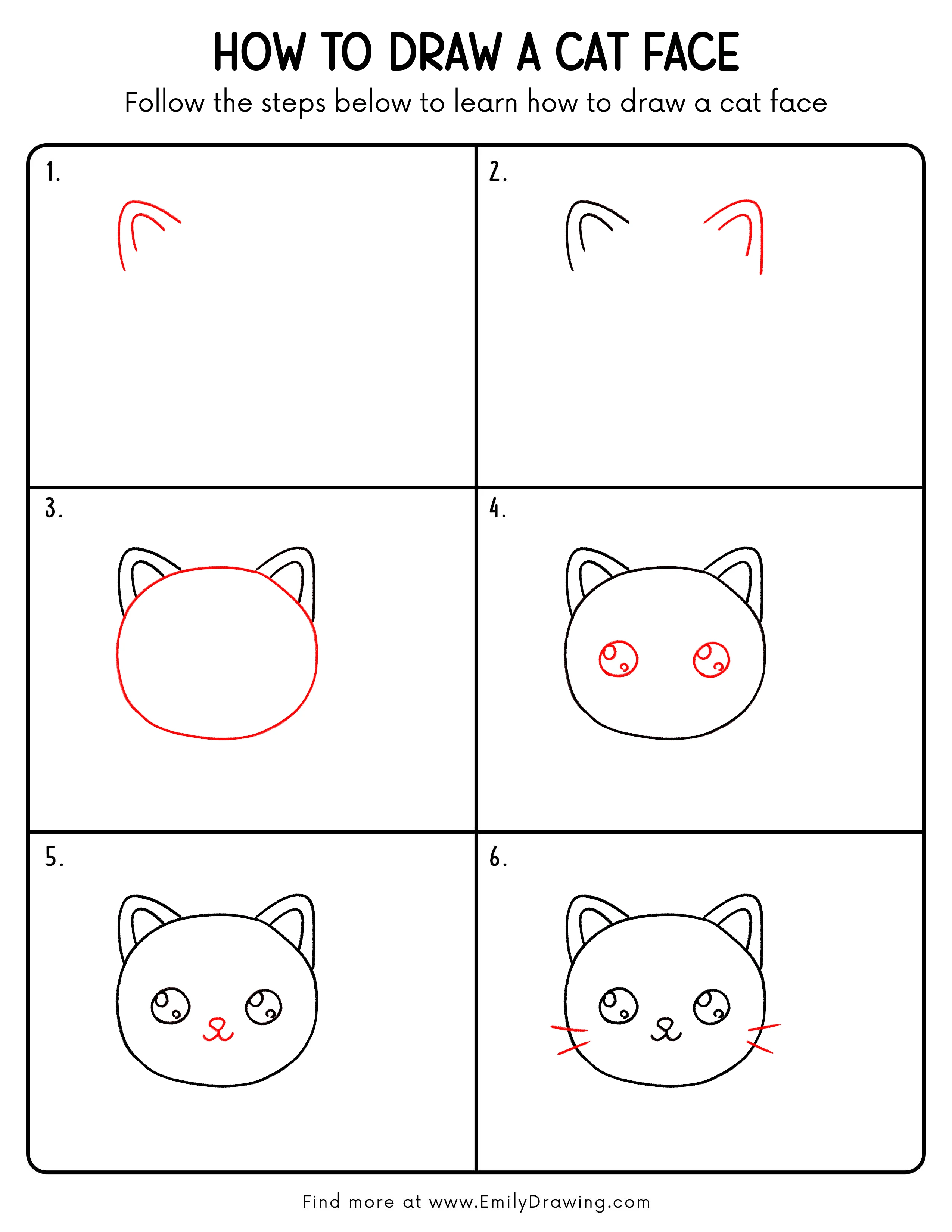 Printable Cat Face Drawing Guide